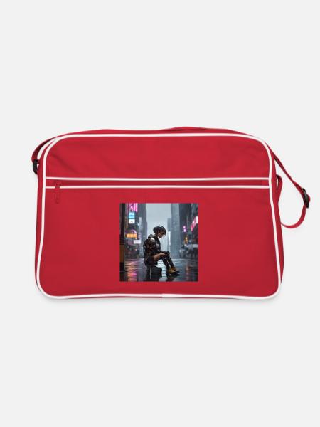 Cyberpunk Regenkämpferin - Retro Tasche - Rot/Weiß - Vorne