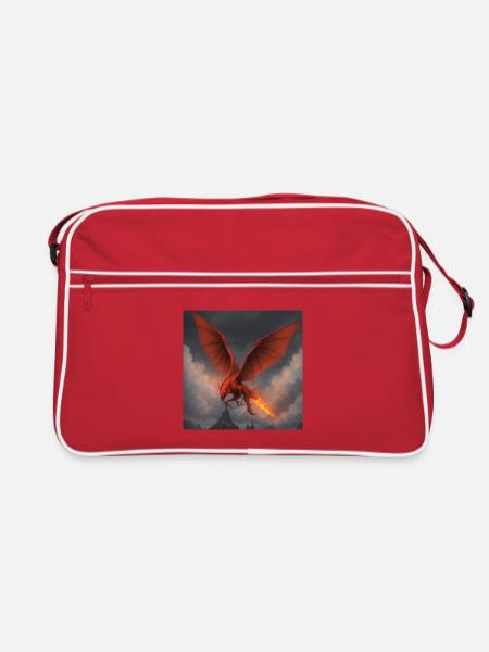 Roter Drache über Burg - Retro Tasche - Rot/Weiß - Vorne