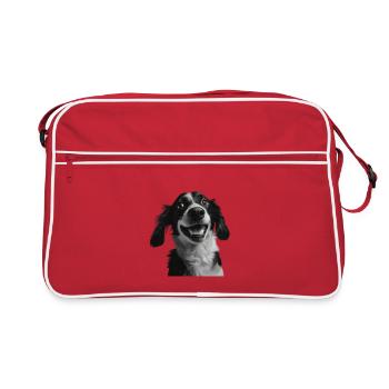 Border Collie Cheer Lächeln - Retro Tasche - Rot/Weiß - Vorne