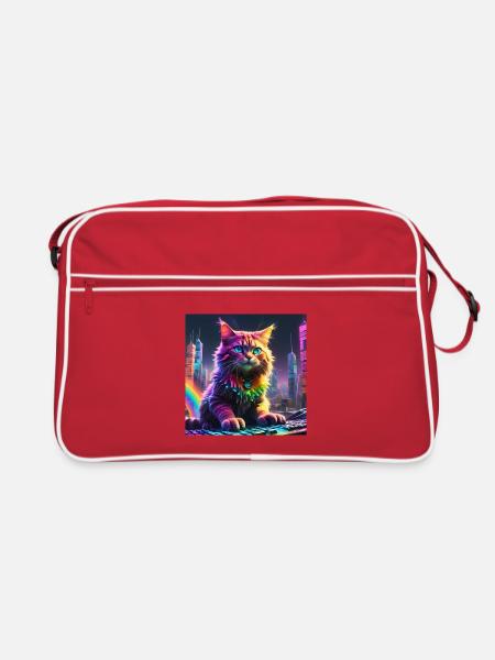 Katze - Retro Tasche - Rot/Weiß - Vorne