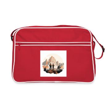 Randonneurs face à un paysage alpin - Sac Retro - rouge/blanc - Devant