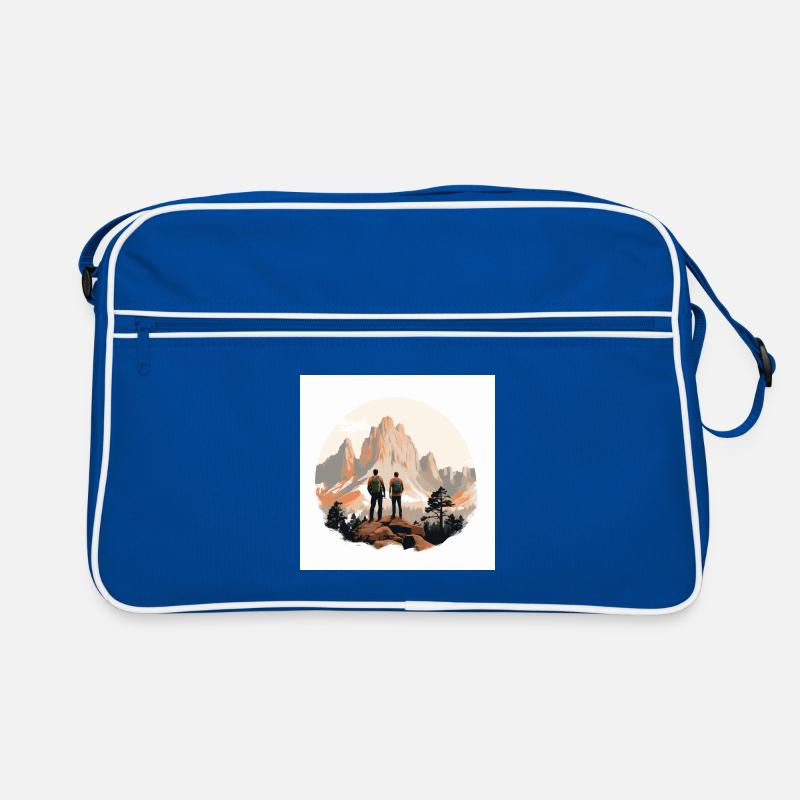 Wanderer vor Alpenlandschaft Retro Tasche