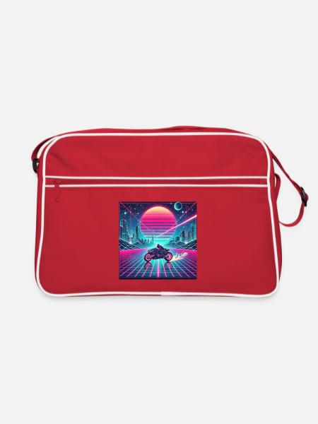 Neon Grid Odyssey – Synthwave meets Tron Legacy - Retro Bag - red/white - Front
