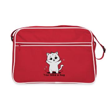 Cheerful Kitten Waves Hearts - Retro Bag - red/white - Front