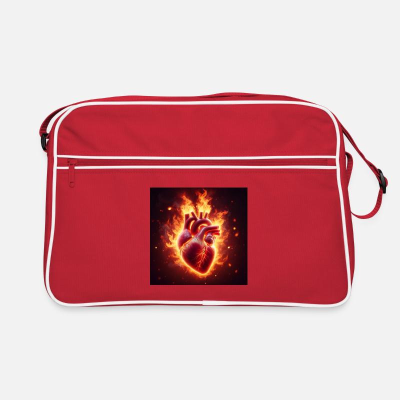 Brennendes Herz Design - Retro Tasche - Rot/Weiß