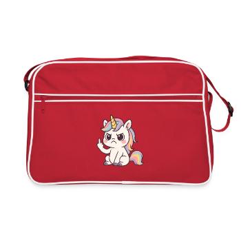 Licorne coquine avec doigt d’honneur – Kawaii Statemen - Sac Retro - rouge/blanc - Devant