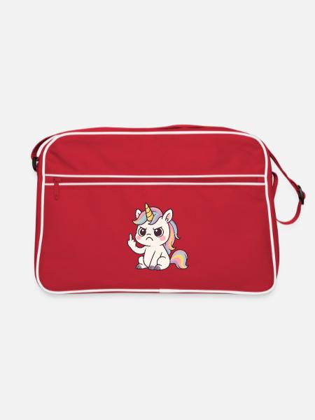 Naughty Unicorn with Middle Finger – Kawaii Statemen - Retro Bag - red/white - Front