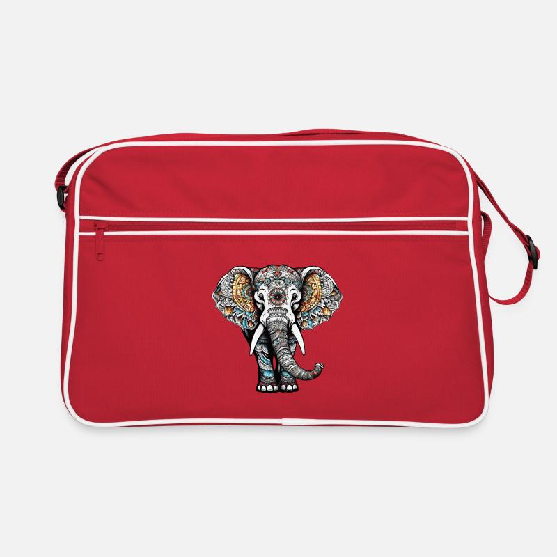 Éléphant coloré dans le style de tatouage - Sac Retro - rouge/blanc