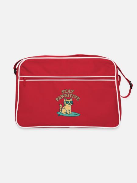 Stay Pawsitive – Cool Cat Vibes - Retro Bag - red/white - Front