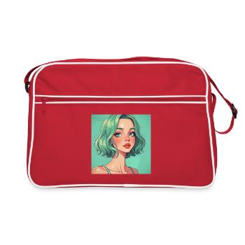 Mintgruen Pop-Art Portrait Dame - Retro Tasche - Rot/Weiß - Vorne