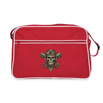 Crâne biker mécanique vintage - Sac Retro - rouge/blanc - Devant