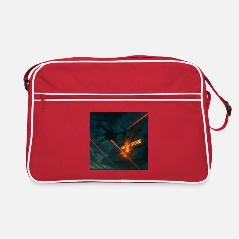 Futuristisches Angriffsbild eines Luftwaffenstützpunkts Retro Tasche