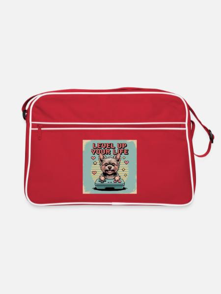 Pixel Dog and Level Up Theme - Retro Bag - red/white - Front