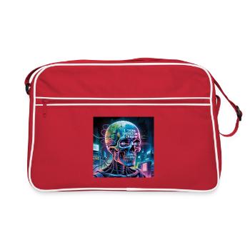 Crâne cyberpunk avec citations sur la technologie - Sac Retro - rouge/blanc - Devant