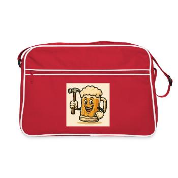 Bierglas mit lachendem Gesicht und Hammer - Retro Tasche - Rot/Weiß - Vorne