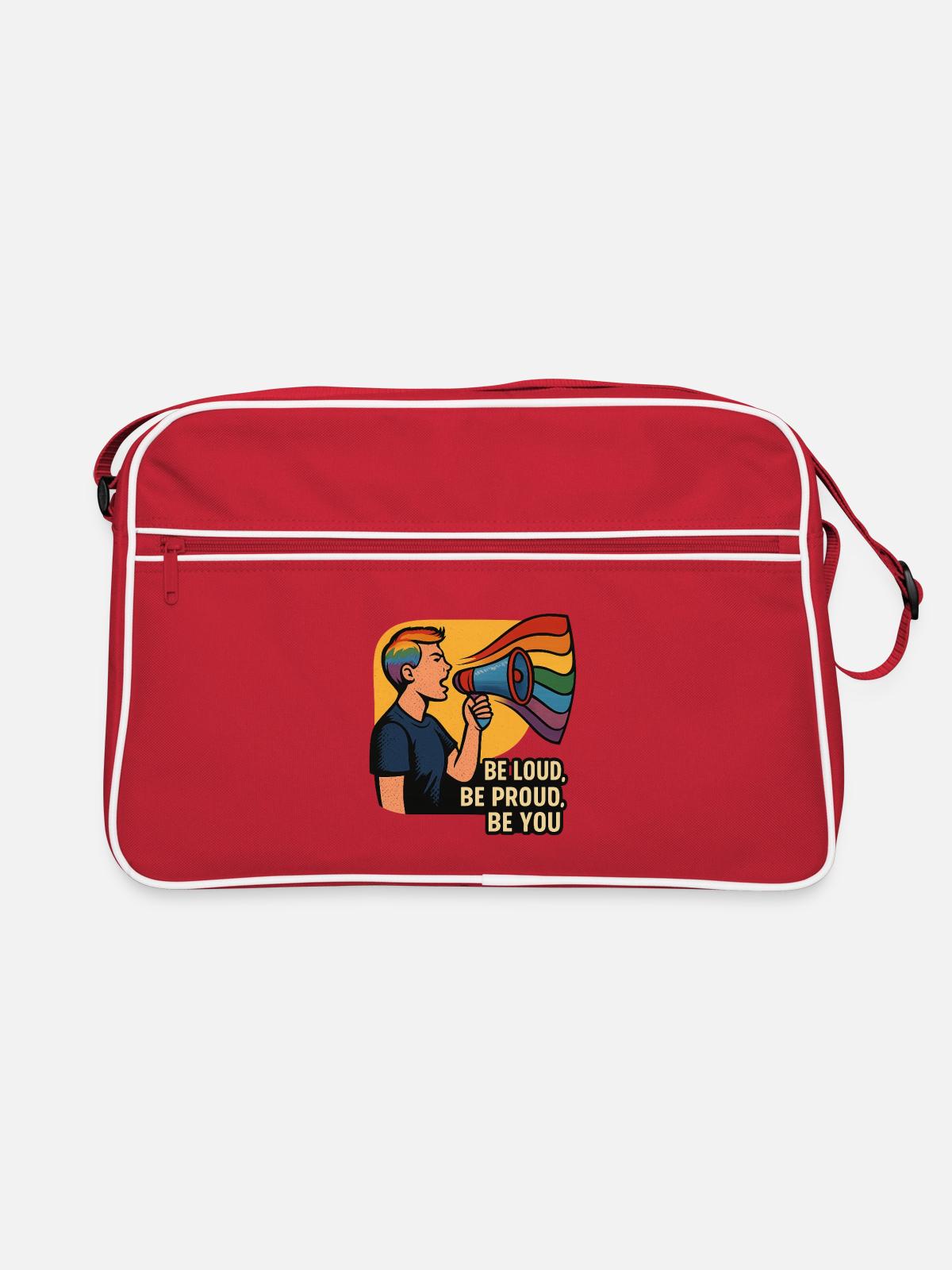 LGBTQ Rainbow Megaphone Illustration - Retro Bag - red/white - Front