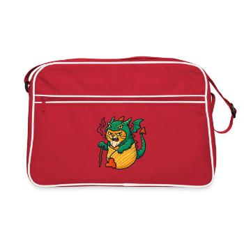 Drachenkatze im Fantasy-Design - Retro Tasche - Rot/Weiß - Vorne