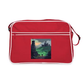 Burghügel bei Sonnenuntergang - Retro Tasche - Rot/Weiß - Vorne