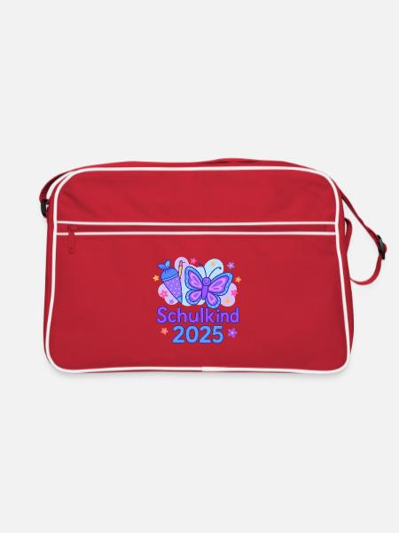 Schulanfang 2025 „Schmetterling“ - Retro Tasche - Rot/Weiß - Vorne