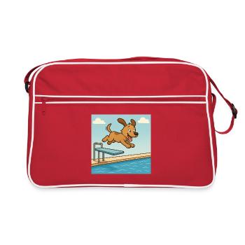 Chien joueur sautant dans l’eau - Sac Retro - rouge/blanc - Devant