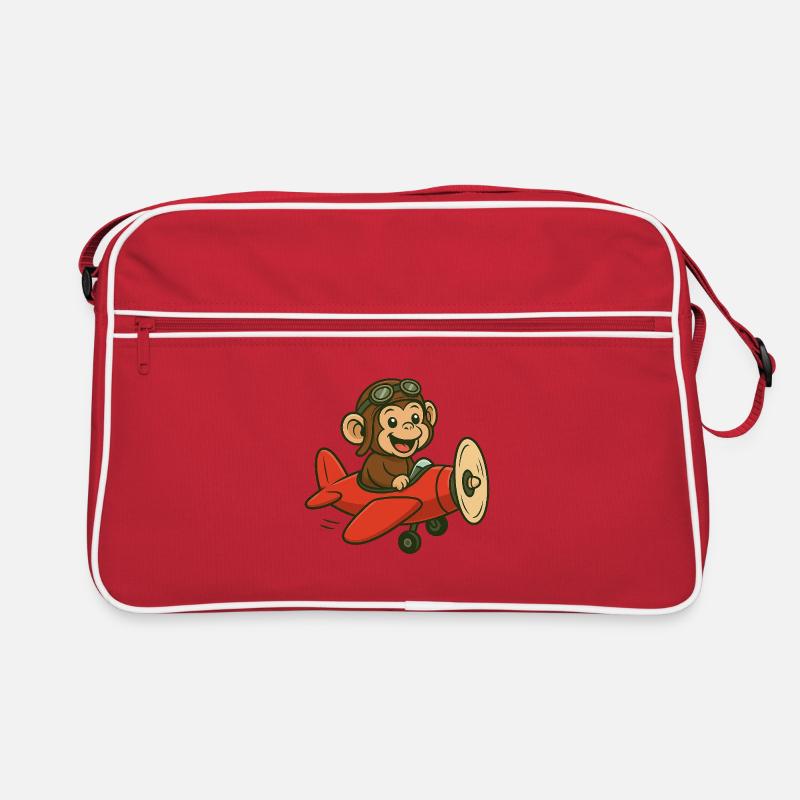 Laughing monkey in airplane with pilot goggles Retro Bag