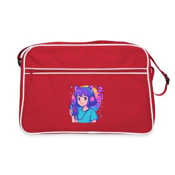 Vaporwave Neko Girl - Esthétique Anime Rétro - Sac Retro - rouge/blanc - Devant