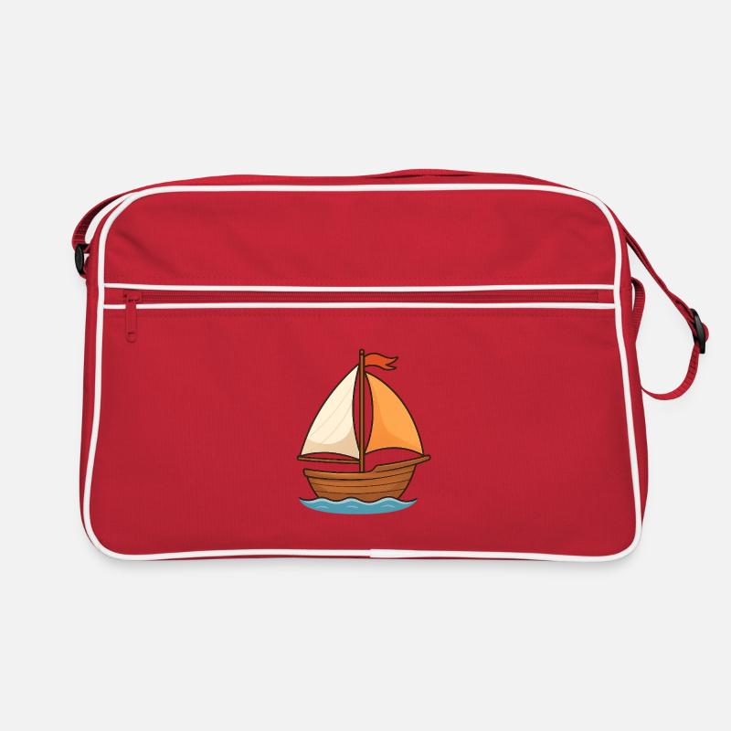 Maritimes Segelschiff Wasserfarben Design - Retro Tasche - Rot/Weiß