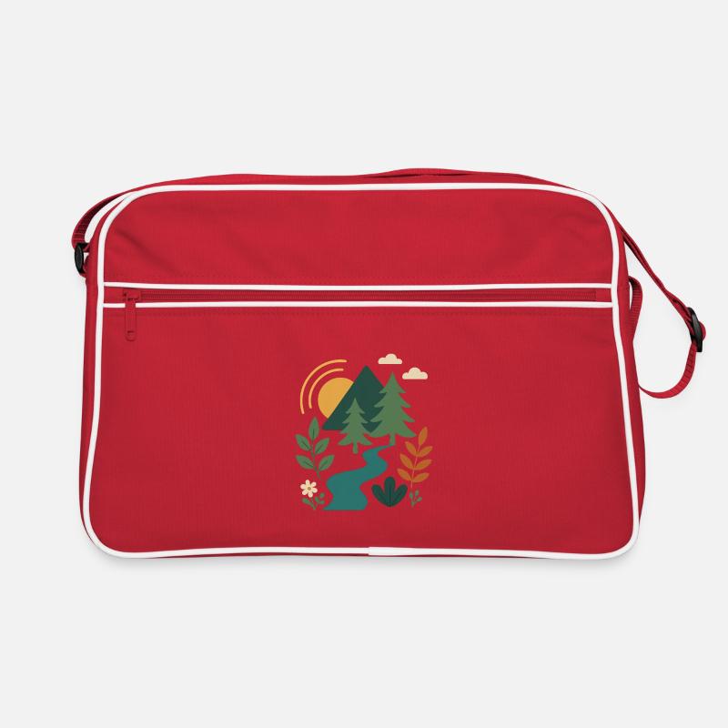 Serene Forest Mountain Scene Design Retro Bag