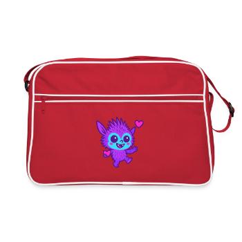 Buntes Fantasy-Wesen mit Herz – Süß & Frech Cartoo - Retro Tasche - Rot/Weiß - Vorne
