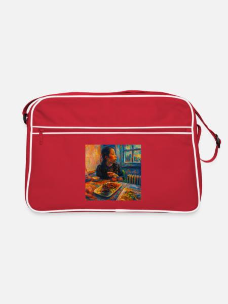 Expressive Portrait of Reflection and Meal - Retro Bag - red/white - Front