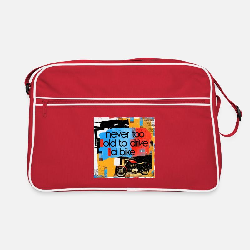 Lebensmotto mit Motorradkunst - Retro Tasche - Rot/Weiß