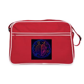 Kreatives Herz und Gehirn Neon Design - Retro Tasche - Rot/Weiß - Vorne
