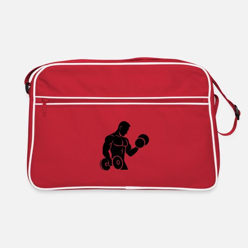 Muscle man doing strength training Retro Bag