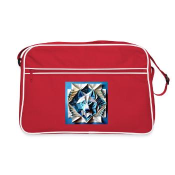 3D Papier Handcrafted Wolf - Retro Tasche - Rot/Weiß - Vorne