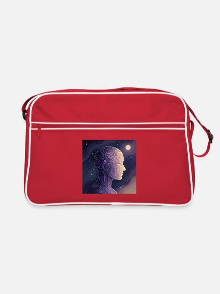 Conscience numérique – T-shirt IA futuriste - Sac Retro - rouge/blanc - Devant