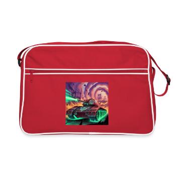 Futuristic Battle Tank in War-Torn City - Retro Bag - red/white - Front