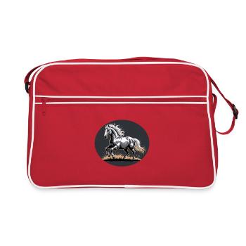 Elegant Silver Trotting Tinker Stallion - Retro Bag - red/white - Front