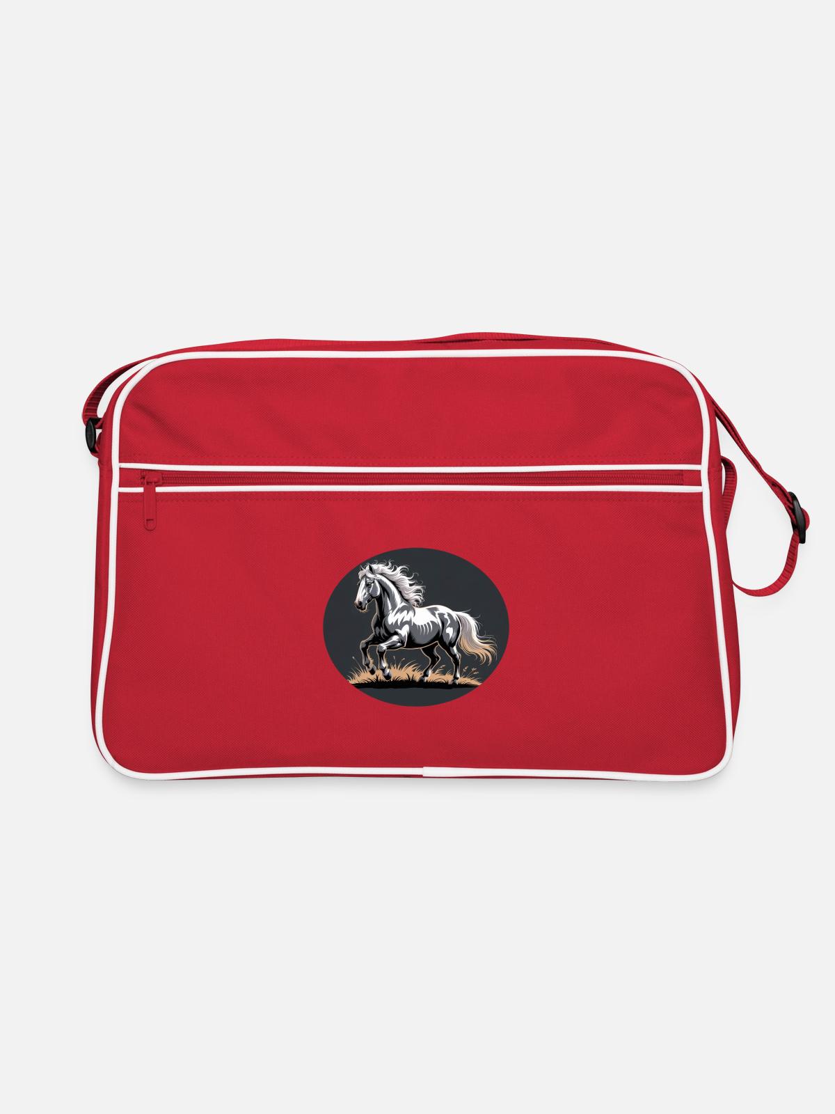 Elegant Silver Trotting Tinker Stallion - Retro Bag - red/white - Front