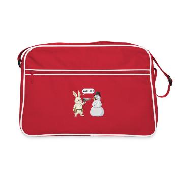 T-shirt drôle - Lapin contre bonhomme de neige - Sac Retro - rouge/blanc - Devant