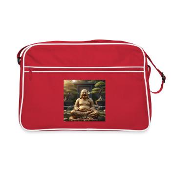 Figurine dorée du jardin du Bouddha riant - Sac Retro - rouge/blanc - Devant
