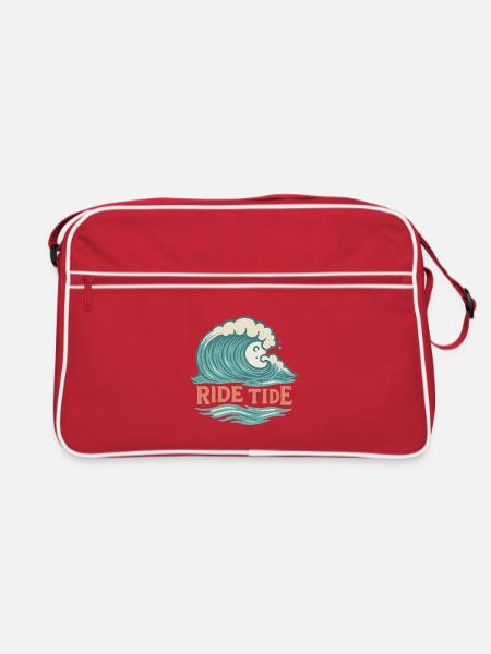 Ride Tide – Surf Wellen Design - Retro Tasche - Rot/Weiß - Vorne