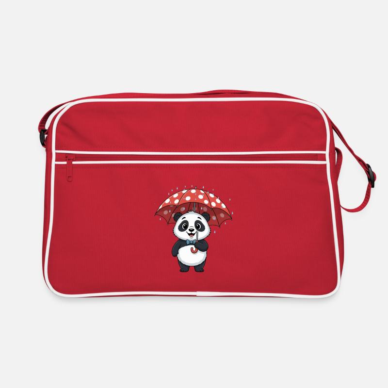 Panda with red rain tower Retro Bag