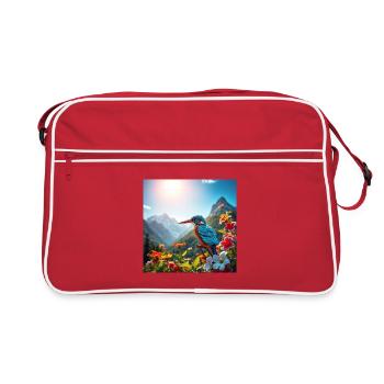 Königsfisch­er im Blumenparadies - Retro Tasche - Rot/Weiß - Vorne
