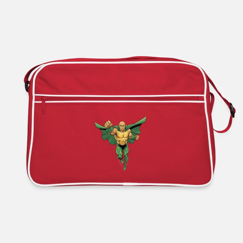 Superheld ohne Haare mit Glatze im Flug Retro Tasche