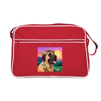 Mastiff mit Blumenkranz - Retro Tasche - Rot/Weiß - Vorne