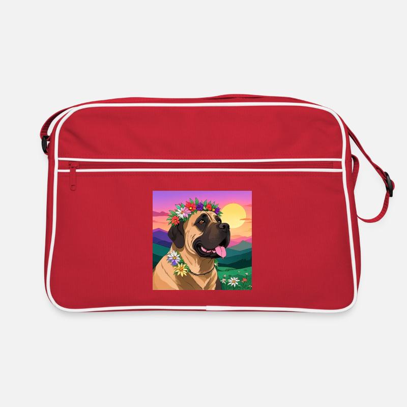Mastiff mit Blumenkranz Retro Tasche