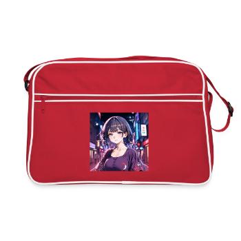 Néon Anime Fille Tokyo Nuits Rose Violet Vaporwave - Sac Retro - rouge/blanc - Devant