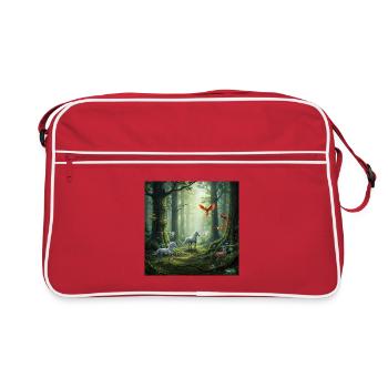 Märchenwald Unikorn Phönix Szene - Retro Tasche - Rot/Weiß - Vorne