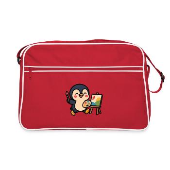 Peintre pingouin avec palette et couverts - Sac Retro - rouge/blanc - Devant