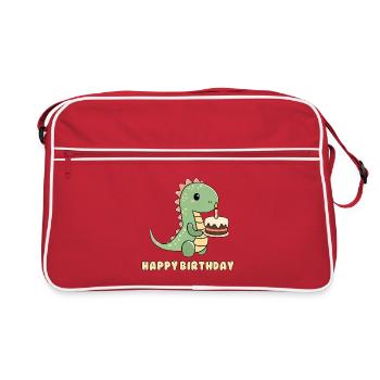 Dino mit einer Geburtstagstorte  - Retro Tasche - Rot/Weiß - Vorne